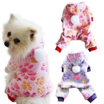 

Cute Dog Clothes Jumpsuit Puppy Cat Warm Coat Costume Pet Clothing Printed Coral Fleece Jacket For Dogs Chihuahua Yorkshire