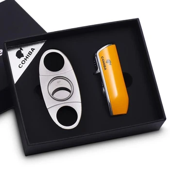 

COHIBA Business Metal Cigar Windproof Lighter 3 Torch Flame Cigarette Cigar Lighters W/Cigar Punch Cutter Gift Set