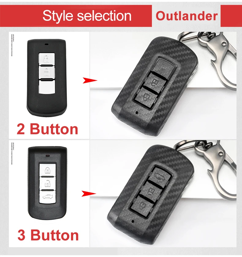Чехол из углеродного волокна для дистанционного ключа для Mitsubishi Outlander Lancer EX ASX Pajero Sport L200 Eclipse Cross Smart 2/3 кнопка