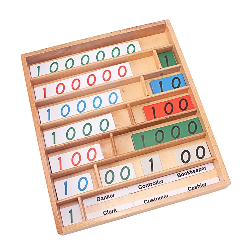Montessori Wood Bank Game Math Toys Digital 0-9000000 Banker Customer Cashier Game Math Toys Early Educational Preschool Trainin
