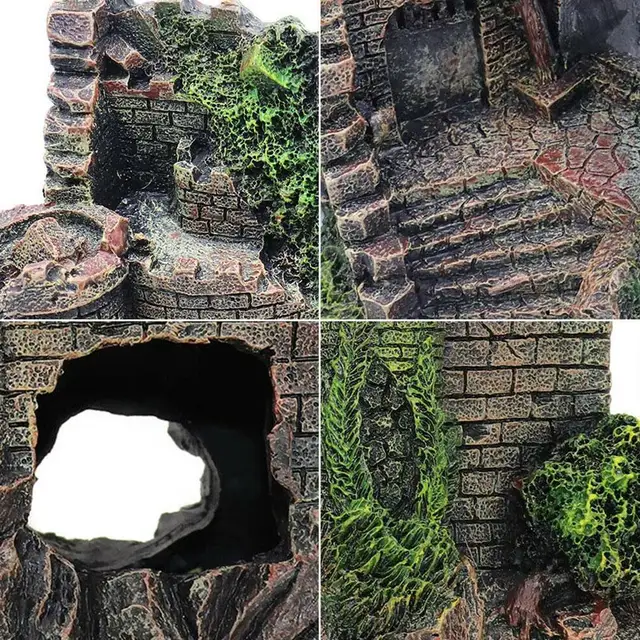 Aquarium Ancient Castle Decoration Resin Artificial Building Rocks Cave For Aquarium Fish TankS Landscaping Ornament Decor 4