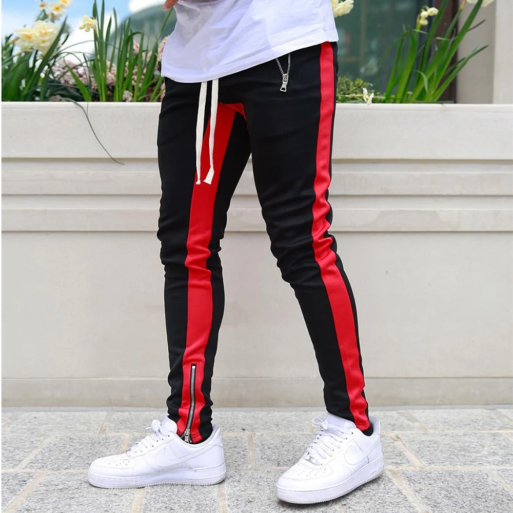 Black red Повседневные спортивные штаны для бега, мужские уличные полосатые спортивные штаны для бега, спортивные штаны для спортзала, мужские брюки для фитнеса, спортивная одежда для тренировок - Цвет: Black red