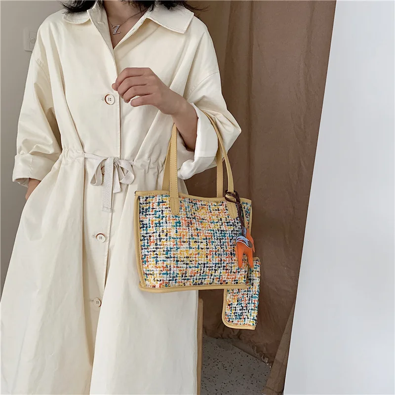 large bag women contrast color One Shoulder bag Messenger Bag Tote bag for women trend women leather handbags