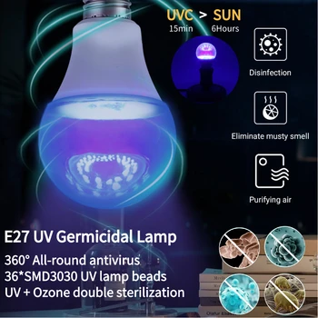 

E27 UVC Ultraviolet Sterilizer Lamp 36 Leds Germicidal Ozone Sterilization Lamp Bulb High Efficiency Disinfect Bacterial Indoor