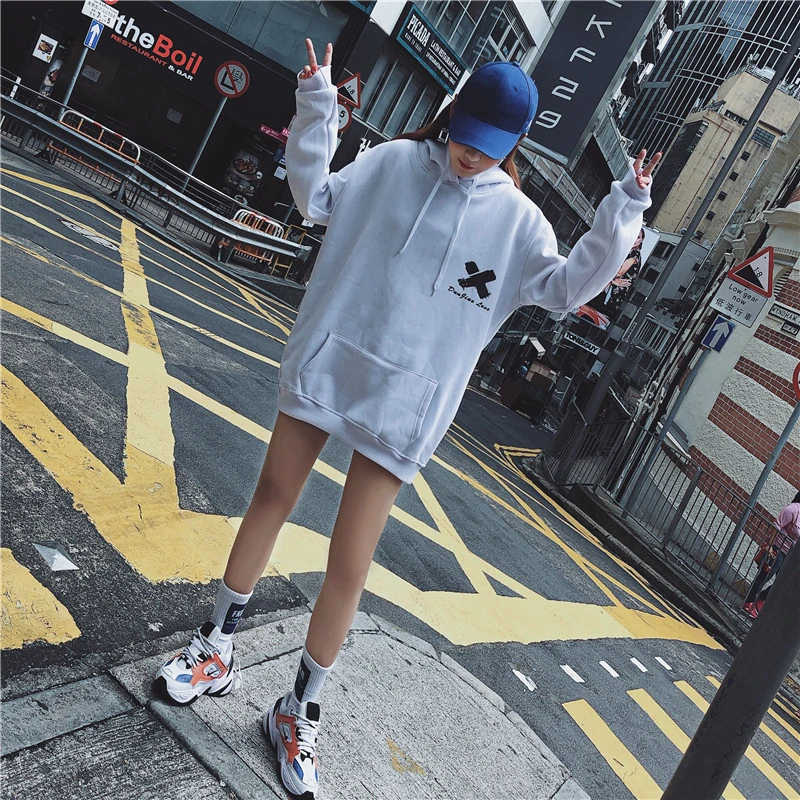 Осенне-зимняя флисовая толстовка с капюшоном Harajuku пуловер с принтом плотные свободные женские толстовки трендовый Свитшот женское повседневное пальто Большие размеры 3XL