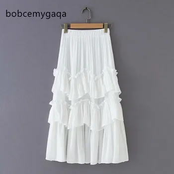 

vintage white ruffled long skirts women black high waist summer female party skirts long beach ladies skirts