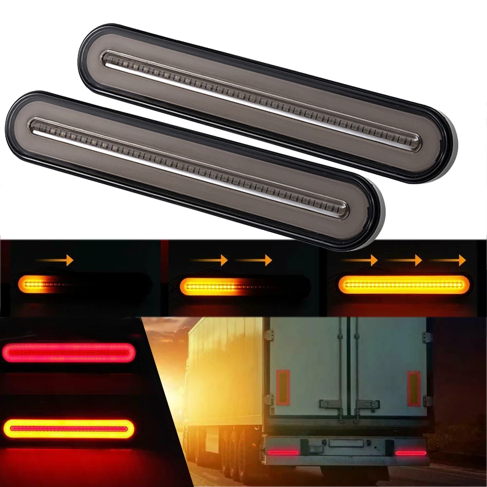 

2X Waterproof 3 in1 100 LED Dynamic Neon Halo Ring Stop Flowing Turn Signal Brake Rear Tail Strip Light Trailer Truck