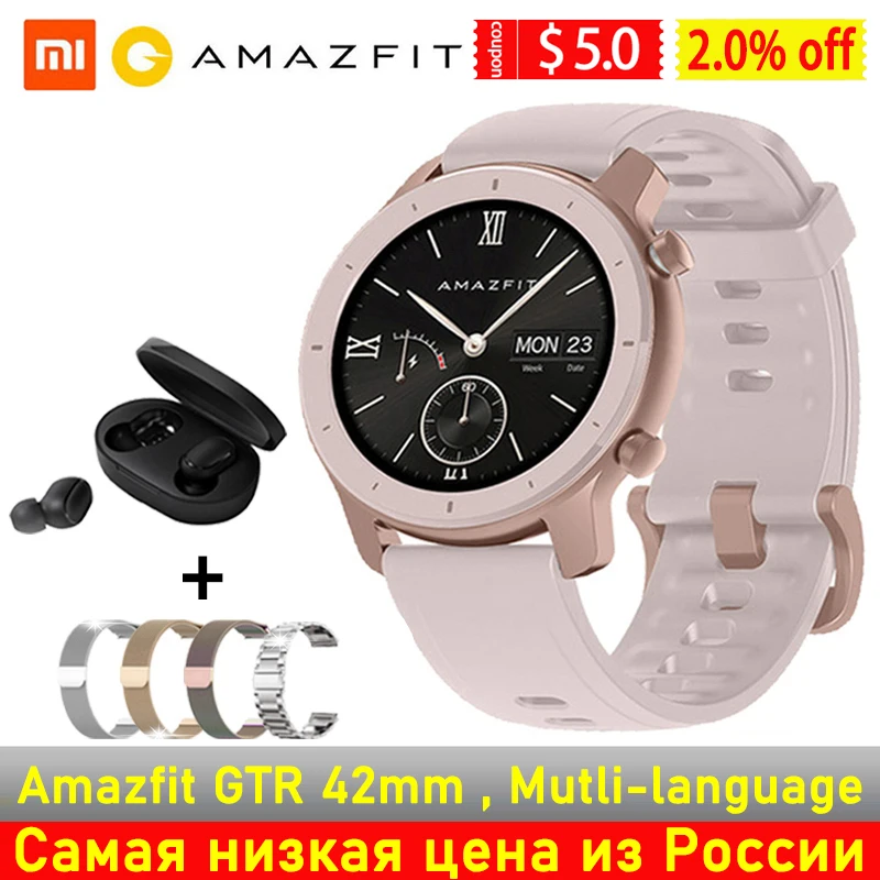  Умные часы Amazfit GTR 42 мм для мужчин и женщин, умные часы с AMOLED дисплеем, 5ATM, GPS и GLONASS BT5.0 для телефонов Xiaomi, IOS 