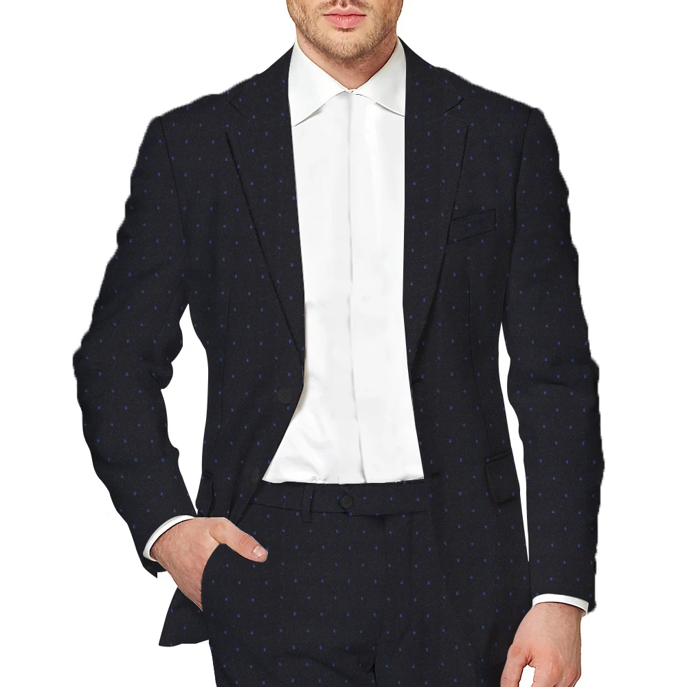 Smart Business Polka Dots Men Suit Set 2pc Wedding Groom Dress Notch Lapel Fashion Gentlemen Dinner Party Tuxedo(Blazer+Pants