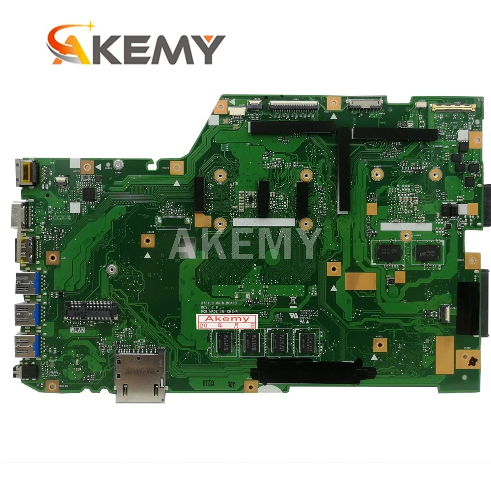 X751LD For ASUS X751LN X751LK X751LD  Laptop motherboard I3-4010U CPU 4GB RAM with GT820M Mainboard test good