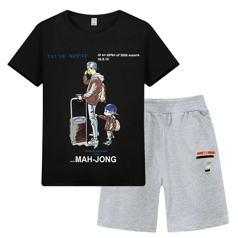 Летний комплект одежды для мальчиков, Повседневная футболка с короткими рукавами+ штаны, детские спортивные костюмы для мальчиков 4, 6, 8, 10, 12 лет, детская одежда