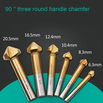 

2019 New Round Shank 6pcs 3 Flute 90 Degree Chamfer Bevel Cutter End Mill Tool Countersink Drill Bit Set S7 #5