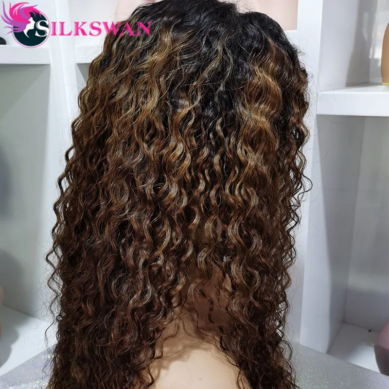 Silkswan 13x4 человеческие волосы на кружеве парики#1B/4 кудрявые Кудрявые Парики 150 плотность бразильские человеческие волосы Remy парики шнурка 8-20 дюймов