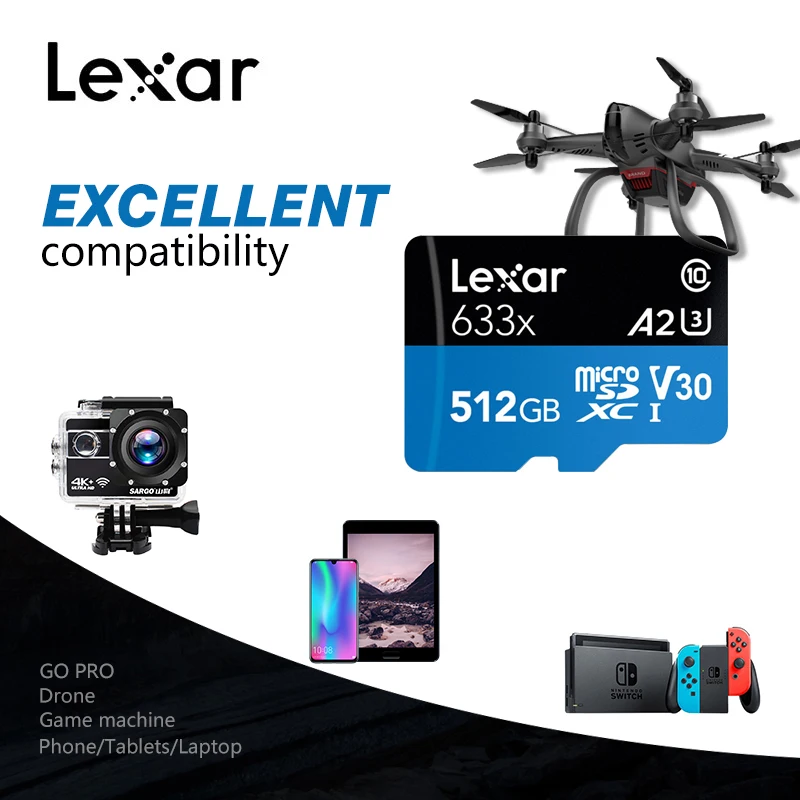 Lexar, 256 ГБ, Micro SD карта, 128 ГБ, карта памяти, высокая скорость до 95 м/с, 64 ГБ, класс 10, 633x, TF карта, 32 ГБ, флеш-карта