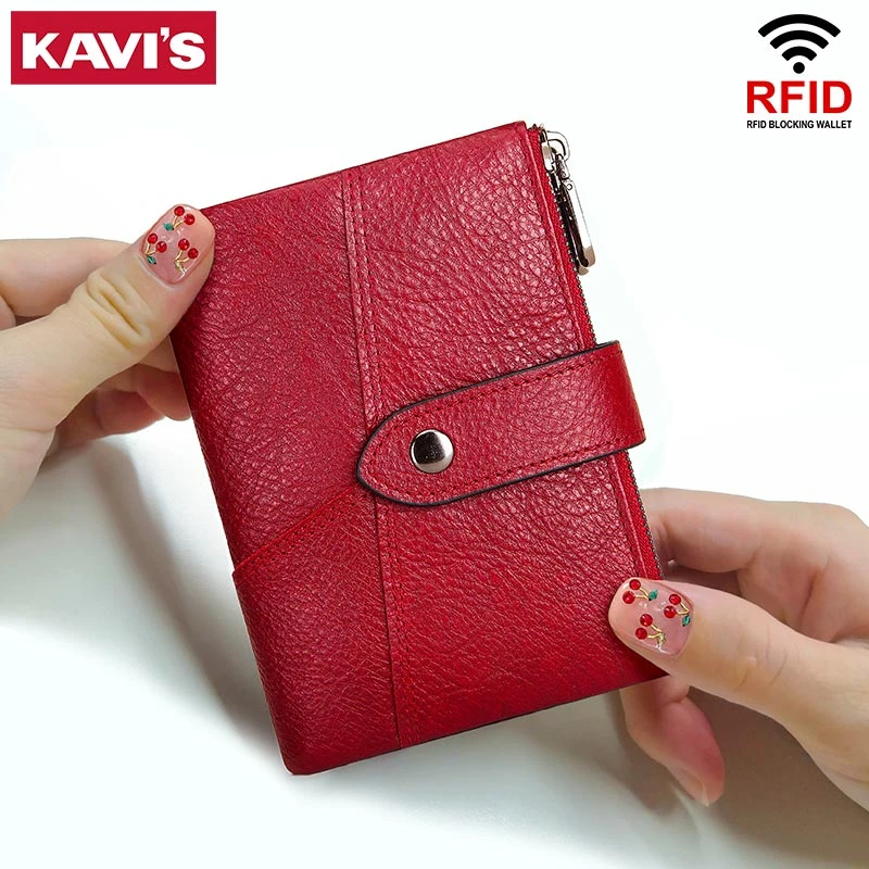 KAVIS Rfid de piel auténtica para mujer, pequeño, Color rojo, moda para niña|Carteras| AliExpress