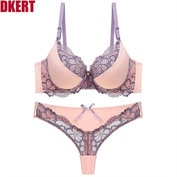 

DKERT Women Bra and Thong Set Push Up Brassiere Underwear Femme Panties Lingerie Bralette