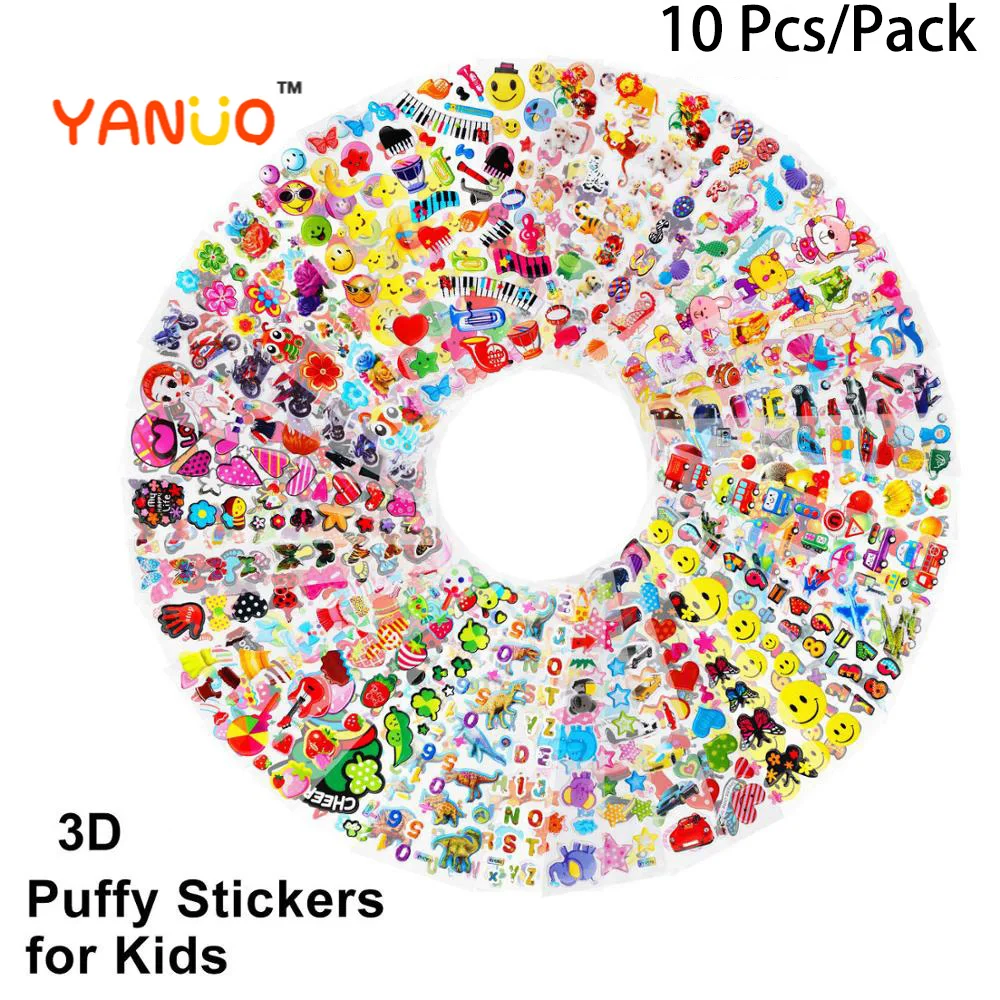 

10 Sheets/lot Cartoon Stickers 3D Cartoons Characters Princess Random Puffy Sticker Gifts For Girls Boys Festival Party Stickers