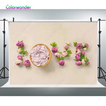 

Love Flowers Purple Gauze Cushion with Yellow Basin Newborn Infant Baby Photography Backdrop Photographic Background For Studio