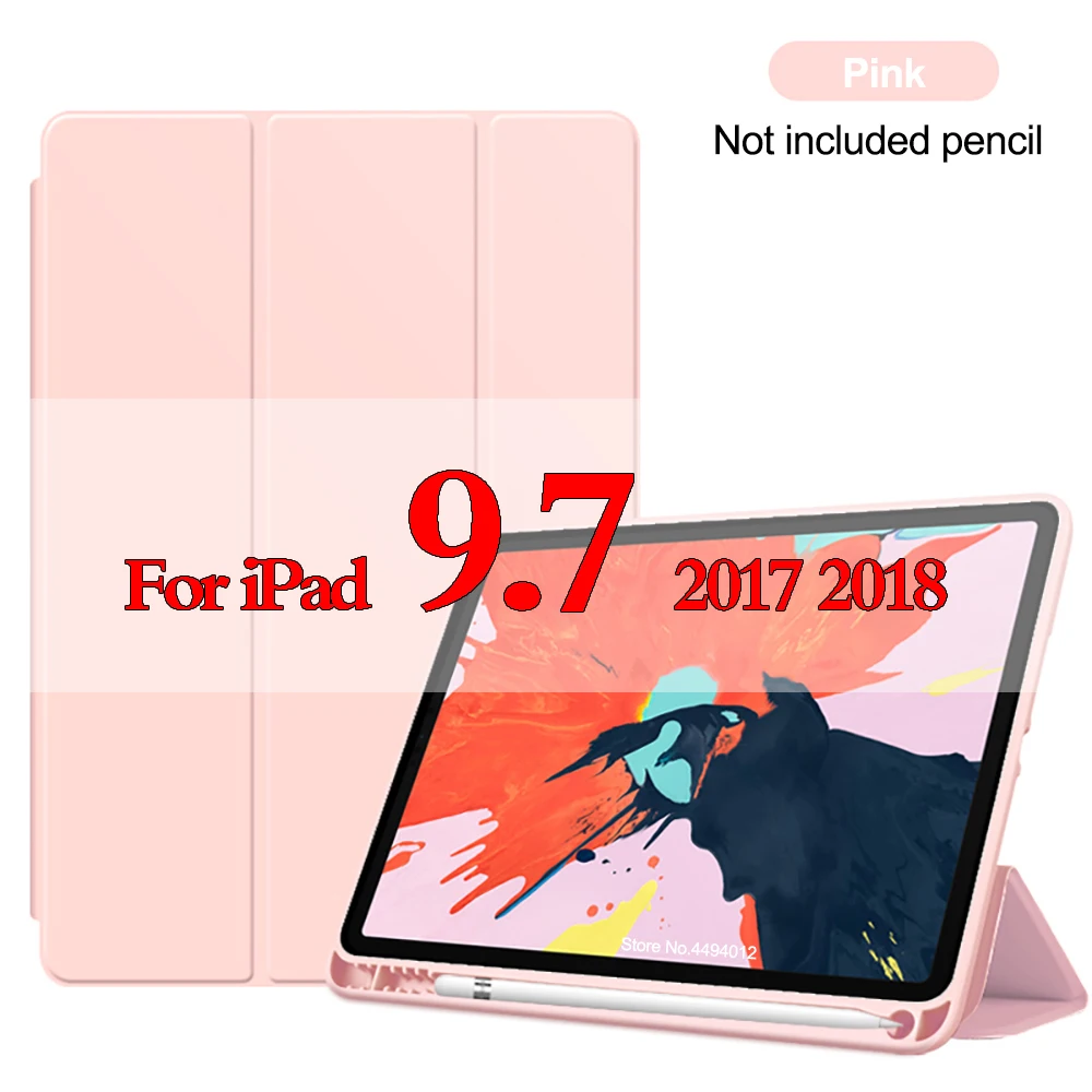 Силиконовый чехол с карандашом для ipad Air 3, 10,5 дюймов,, 7-го поколения, умный чехол для ipad 9,7,, 6th Wake up Funda Shell - Цвет: 9.7 Pink
