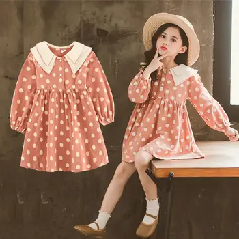

Polka Dot Dress for Girls Spring Summer Dress For Girls Casual Children's Costume Double Peter Pan Collar For Girl 4 to 13Years