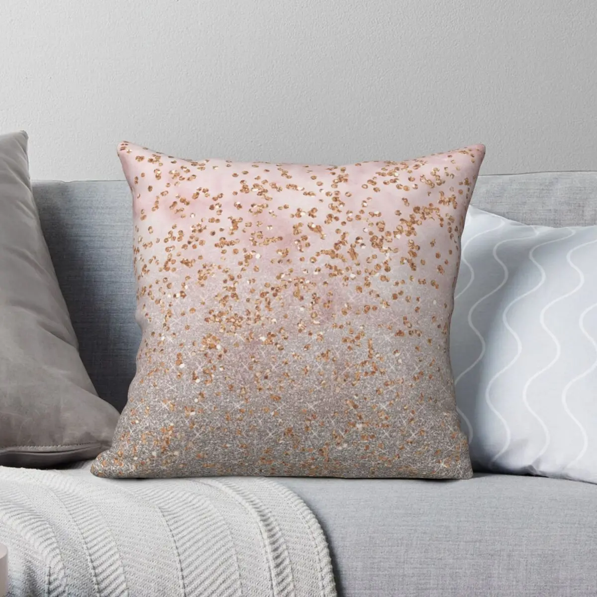

Mixed Rose Gold Glitter Gradients Square Pillowcase Polyester Linen Velvet Creative Zip Decor Home Cushion Cover 45x45