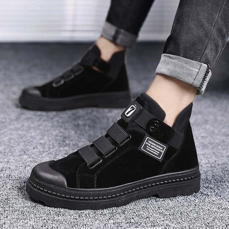 Black Buckle Зимние мужские ботинки; Теплая мужская водонепроницаемая обувь из искусственной кожи; Chaussure Mans; повседневная обувь для мужчин; обувь; мужские кроссовки - Цвет: Black Buckle