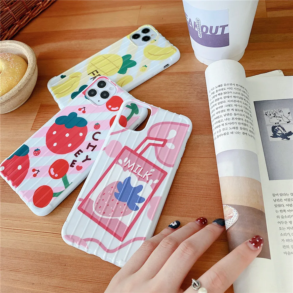 Cute Strawberry fruit drink Trunk Luggage Case For iPhone 11 Pro Max protective Soft Cover 7 8 Plus X XR XS MAX | Мобильные телефоны