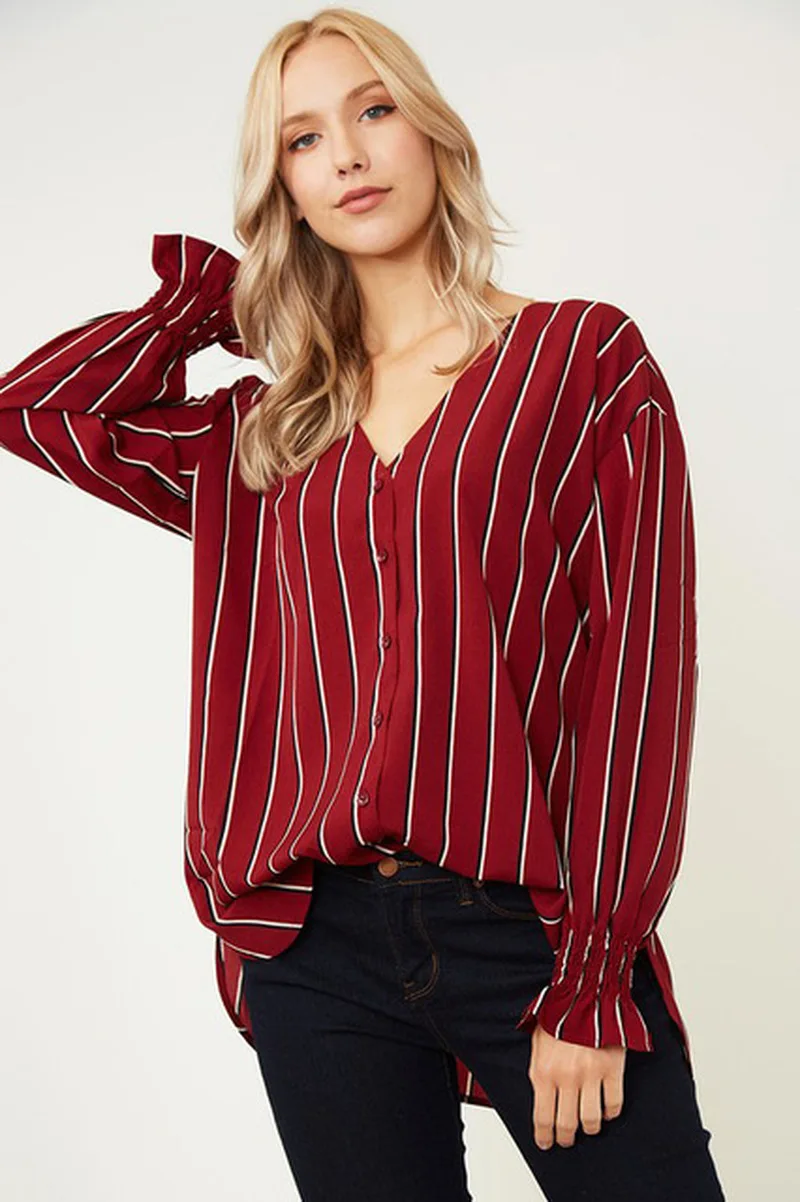 

New Maternity Shirt Autumn Striped V-neck Long Sleeve Loose Shirt See Through Top Women Sexy Shirt Women Tops Maternity Wear