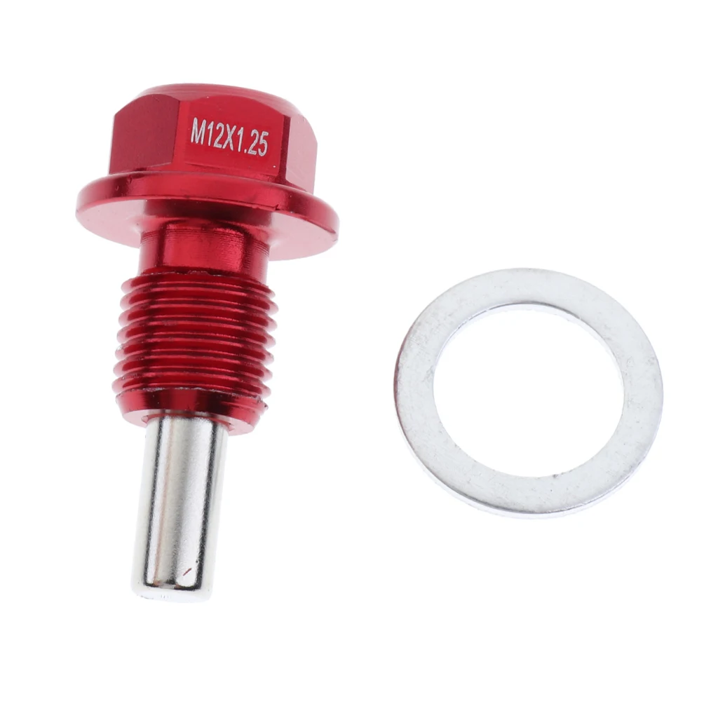 Car M12x1.5mm Magnetic Engine Oil Drain Plug Nut Screw Washer Red