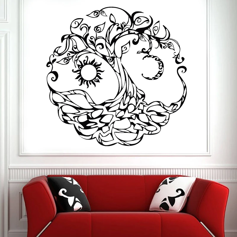 Sacred Tree of Life символ виниловая наклейка на стену Луна солнце День Ночь Гостиная