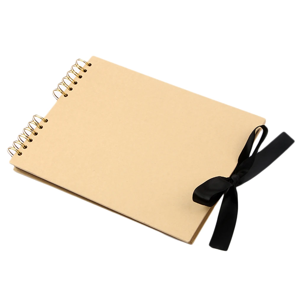 A4 Size 40 Pages Ribbon Bow Kraft Paper Scrapbook Photo Album Family Memory Book for Wedding Baby Children