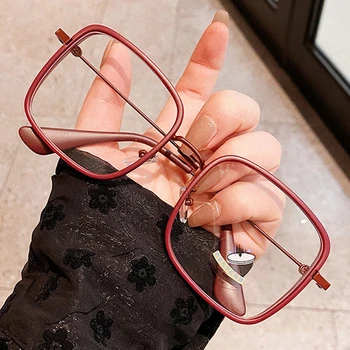 

Oversized Alloy Square Anti-blue Light Eyeglasses For Women Vintage Sexy Red Pink Glasses Frame Female Computer Myopia Eyewear
