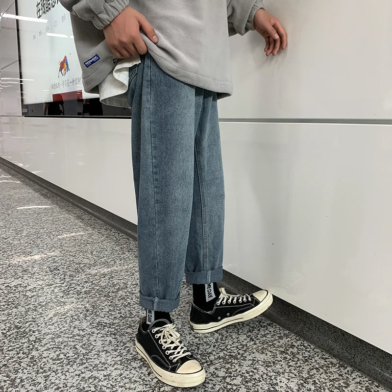 60% OFF Straight Jeans Men's Fashion Washed Solid Color Casual Retro Jean Pants Men Streetwear Wild Loose Hip Hop Denim Trousers Mens