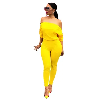

2019 Europe and the United States autumn new women's sexy double zipper oblique shoulder strapless collar solid color jumpsuit