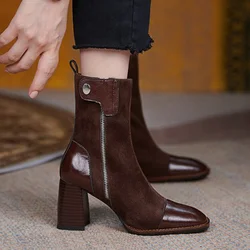 Women's Boots Zipper Shoes For Women Square Toe Ankle Boots Ladies Flats Female Shoes Botas Mujer 2022 Women Boots Comfortable