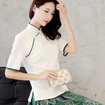 

White China Shirt Women Qipao Top Chinese Traditional Clothing Vintage National Style Folk Ethnic Cotton Linen Cheongsam Blouse