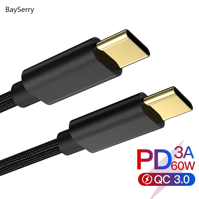 

BaySerry USB Type C to USB C Cable for Samsung Galaxy S8 S9 S10 Plus Redmi K20 Note 7 Support PD 60W QC4.0 3A Quick Charge Cable