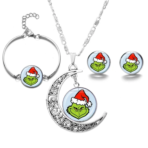 SONGDA как Grinch палантин Новогодний комплект украшений Grinch плакат со сценами из фильмов мультфильм стеклянный купол ручной работы ювелирные изделия Рождественский подарок - Окраска металла: Style 8