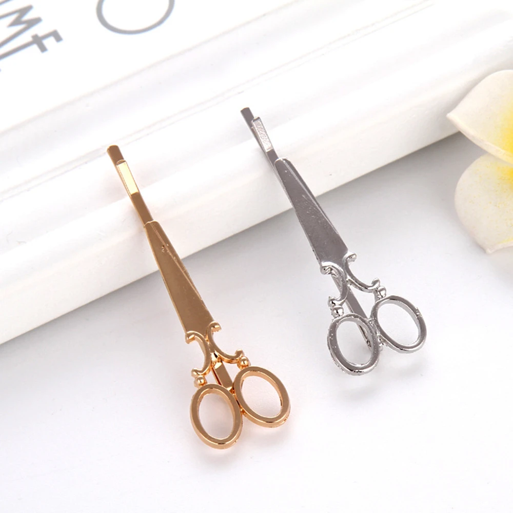 Красивая заколка для волос в форме ножниц девушек шикарная золотистая