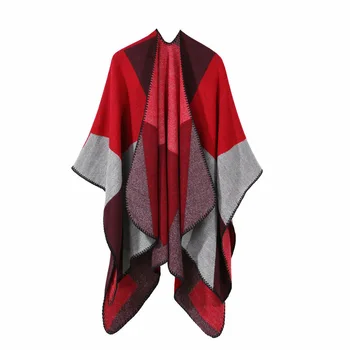 

Women Cardigan Autumn Fashion All-match Color-blocked Elegant V-collar Cloak Loose