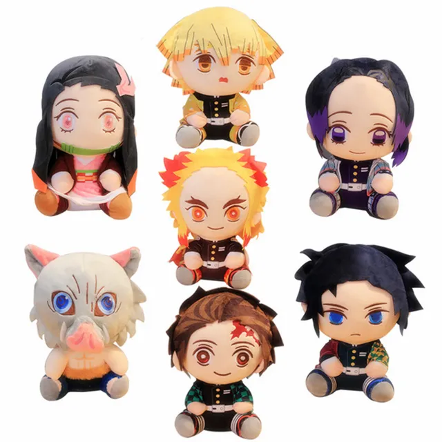 7pcs/lot 20cm Cartoon Plush Demon Slayer Toys Kawaii Kamado Tanjirou Agatsuma Zenitsu Kamado Nezuko Birthday Gift For Kids
