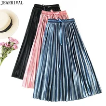 Осенне-зимние Бархатные Юбки Женская плиссированная юбка с высокой талией корейский стиль металлический цвет винтажная юбка миди Saias Faldas Mujer