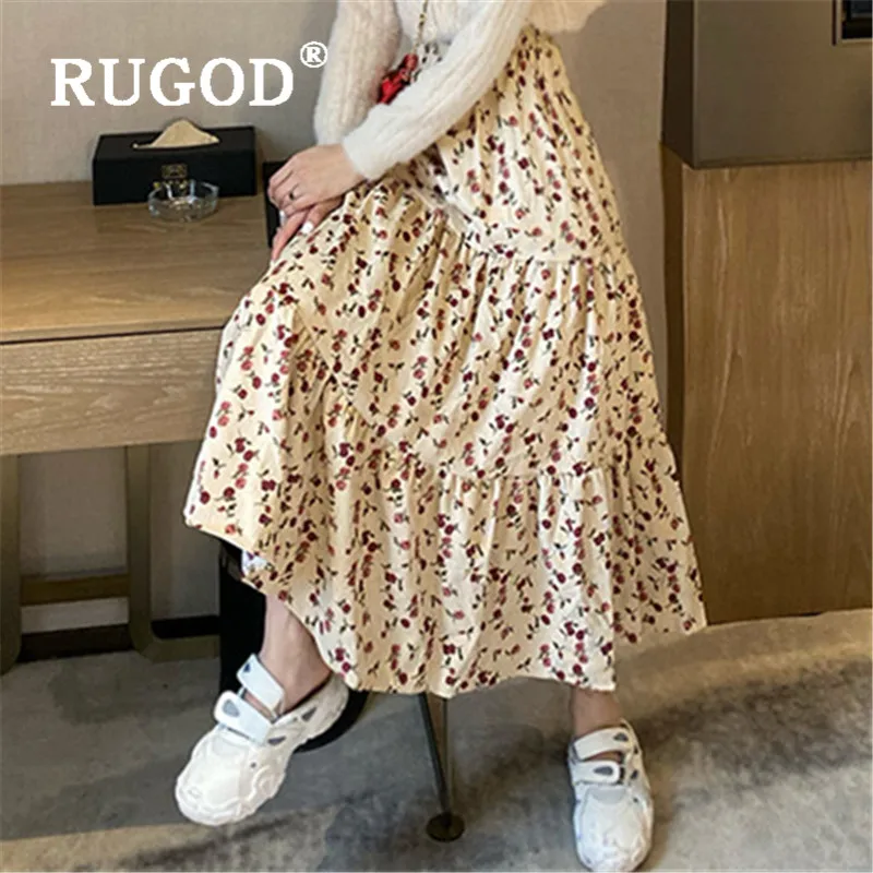 RUGOD Boho шикарная Весенняя с высокой талией Цветочная элегантная длинная юбка свободного размера плюс юбки женские вельветовые Облегающие юбки