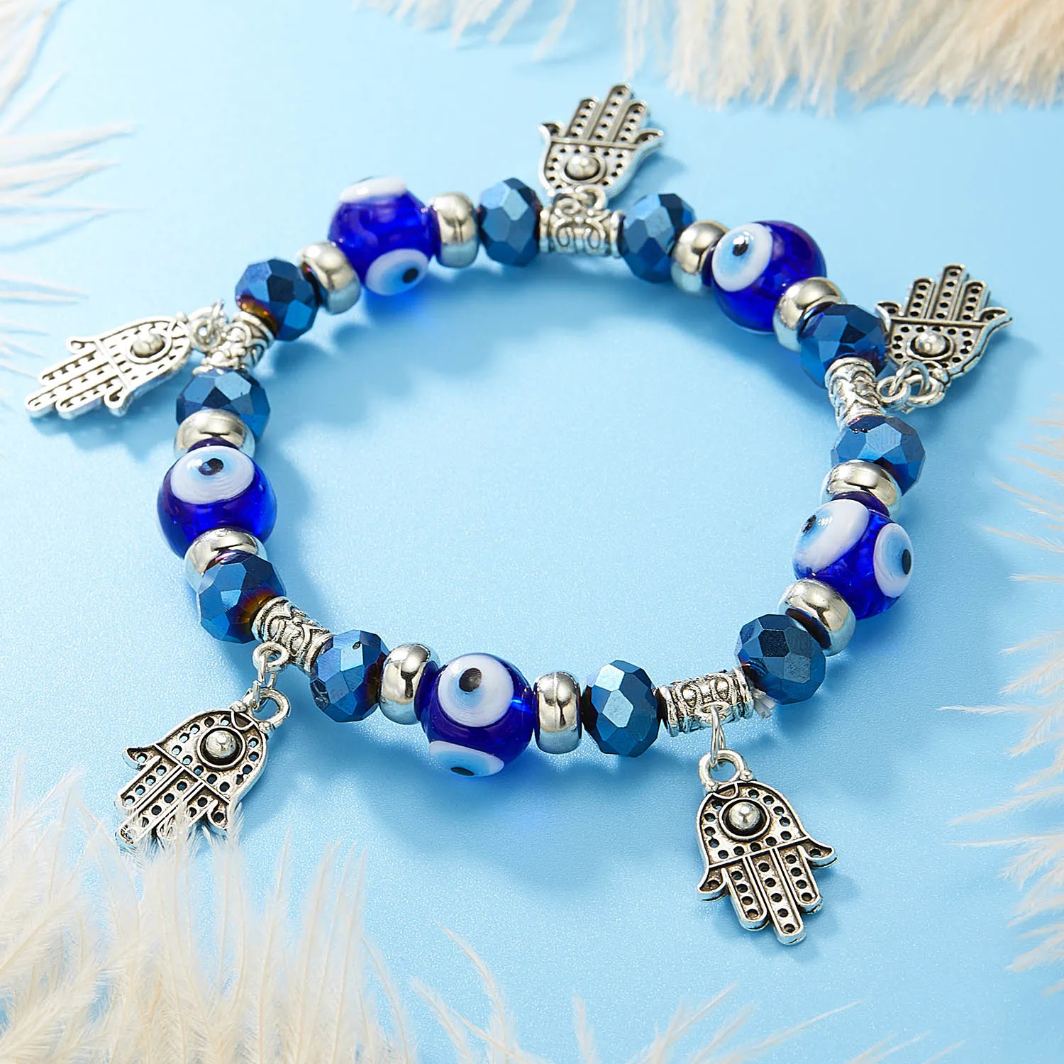 Fashion 10 mm Beads Devil Evil Eye Bracelet Men Women Blue Resin