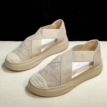 

Fashion Sandals Women Retro Sewing Mesh Flats Summer Shoes Woman Elastic Bandage Casual Platform Sandals 2020 Sandalias Mujer
