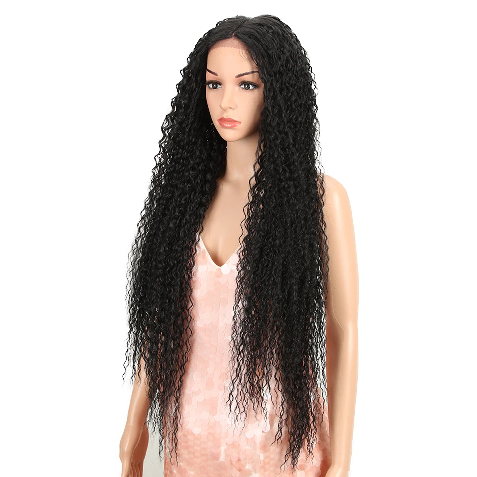 Magic 38“Inch Kinky Curly Wigs Long Synthetic Lace Front WIgs For Black Women Ombre Blonde Heat Resistant Hair High Temperature