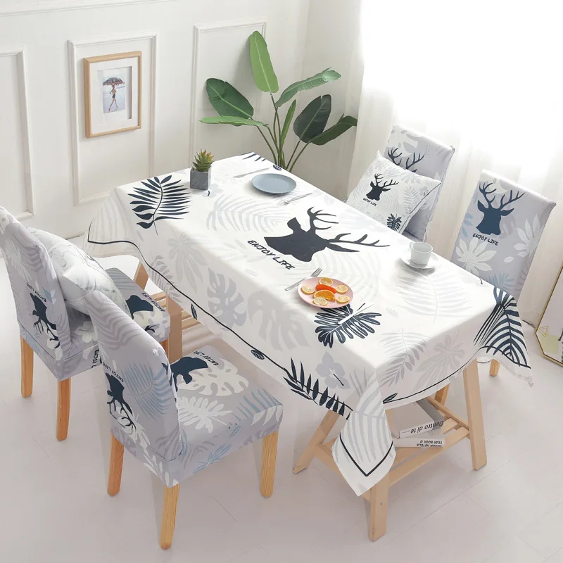  New Linen Table Cloth and Elastic Chair Seat Cover Cotton Rectangular White Tablecloth Cover Party 