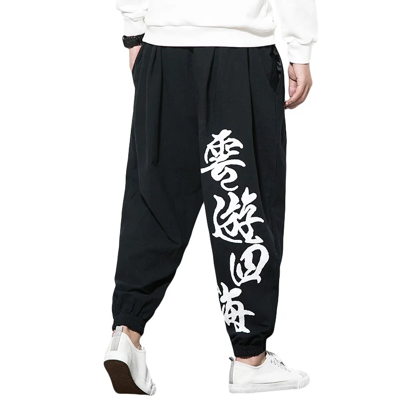 Весенние хлопковые мужские штаны в китайском стиле, Японская уличная одежда для бега, Мужские штаны в стиле хип-хоп, Мужские штаны KK3243