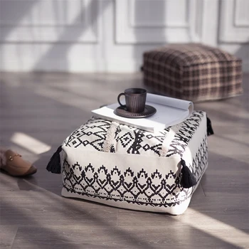 

Nordic Geometric Printed Ottoman Chair With Tassel Tatami Vintage Household Footstool Living Room Tea Table Sofa Pouf Beanbag