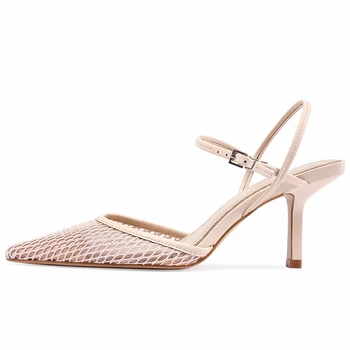 

Genuine Leather Sandals for Women Spring Pointed Toe Handmade Thin Heels Shoes Woman High Quality Party Lady Shoes